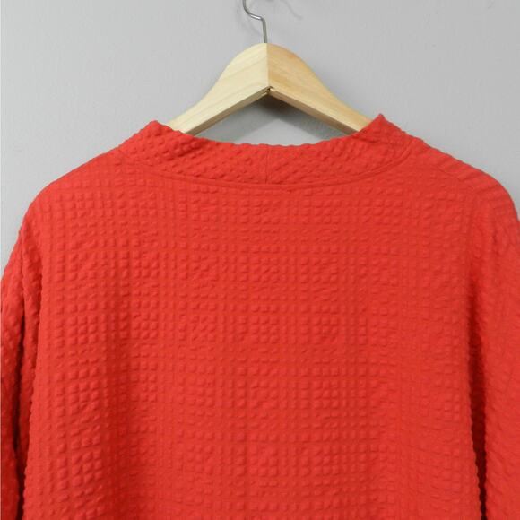 Q Neel Mock Neck Waffle Blouse Cajun Red Sz 18 Textured Knit Dolman Tunic Top - Picture 9 of 10